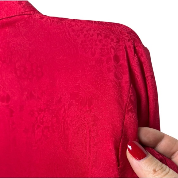 Vintage Silk Paisley Asian Inspired Cheongsam Shirt Size 10 Red 90s Y2K Jessica - Picture 8 of 12